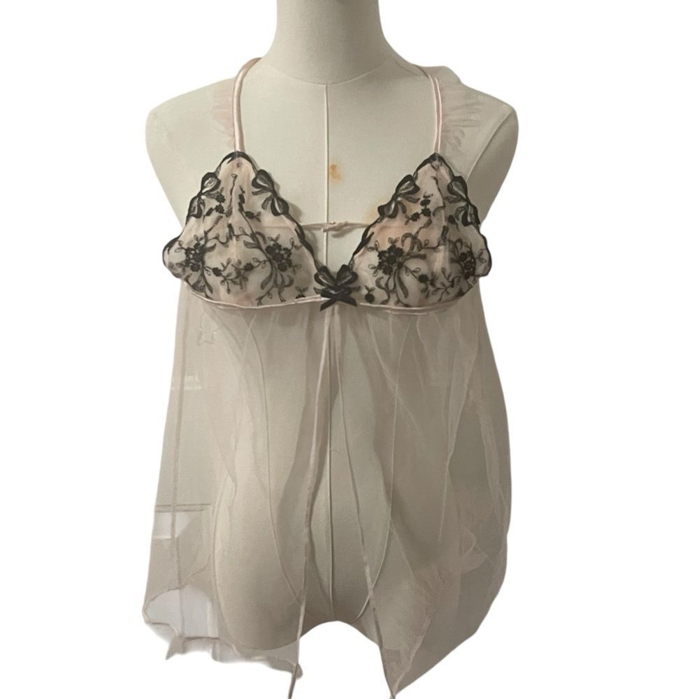 Victoria’s Secret Designer Collection Sexy Sheer Mesh Tulle Babydoll Pink Sz M